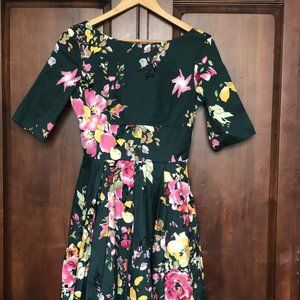 The Pretty Dress Company, vintage-style floral emerald dress, size 8